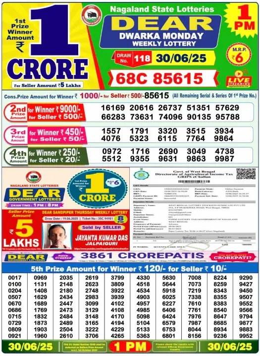 Dear Lottery Results Today, June 30, 2025 – Official Draws at 1pm, 6pm, 8pm