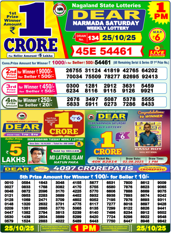 Dear Lottery Live 1 PM Result