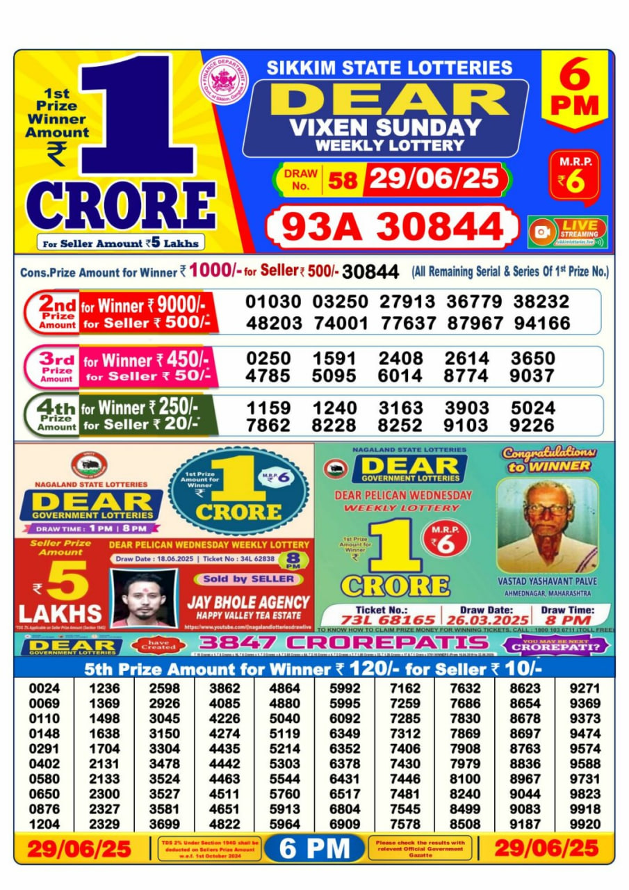 Dear Lottery 6PM Result