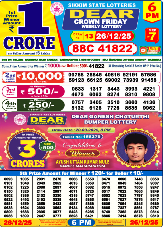 Dear Lottery 6PM Result