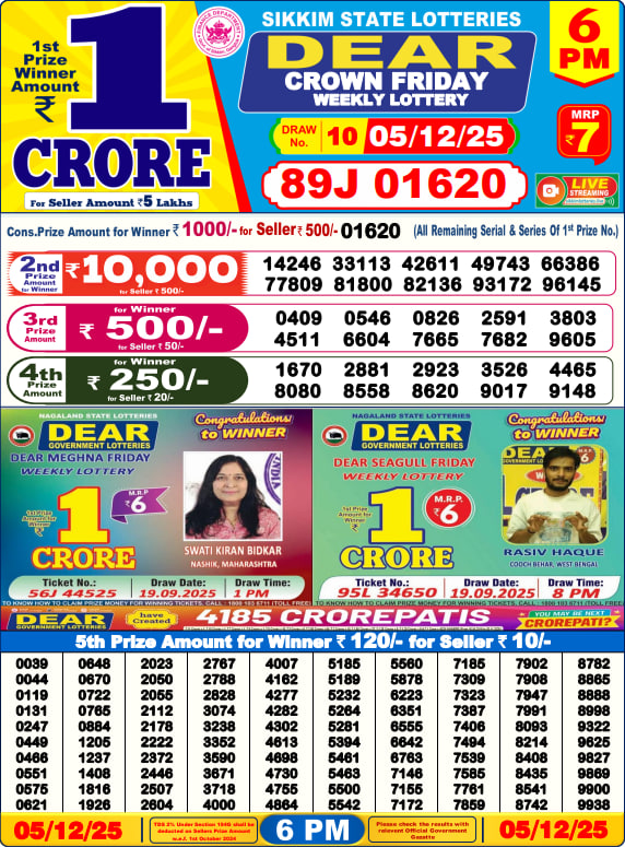 Dear Lottery 6PM Result