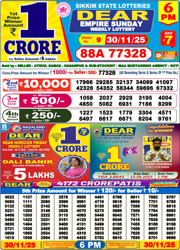 Sambad Lottery Result Today 6 PM