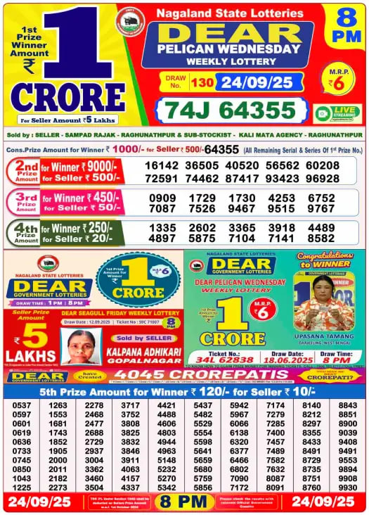 Dear Lottery Live 8 PM Result