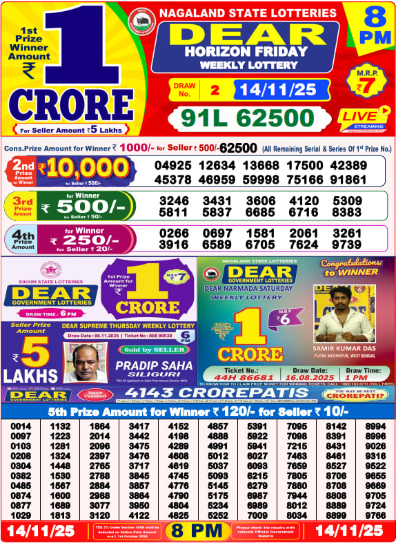 Dear Lottery Result Today 8 PM