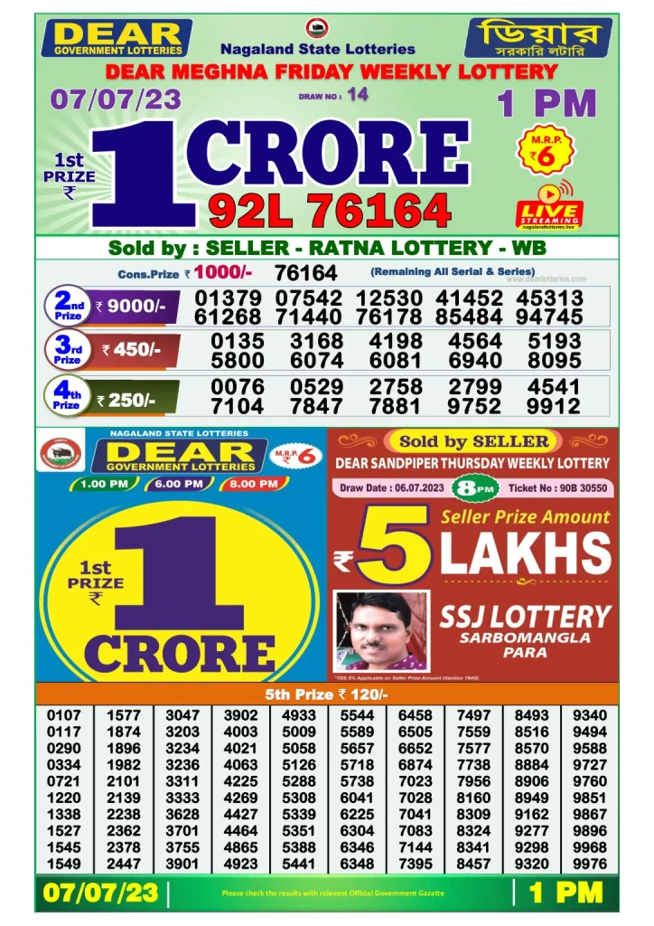 Nagaland Lottery Morning Result 7.7.2023 (1:00 PM)