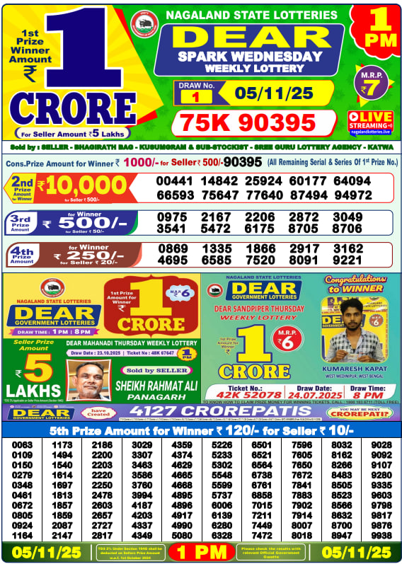 Dear Lottery Results for November 05, 2025 – Live Updates at 1 PM, 6 PM & 8 PM